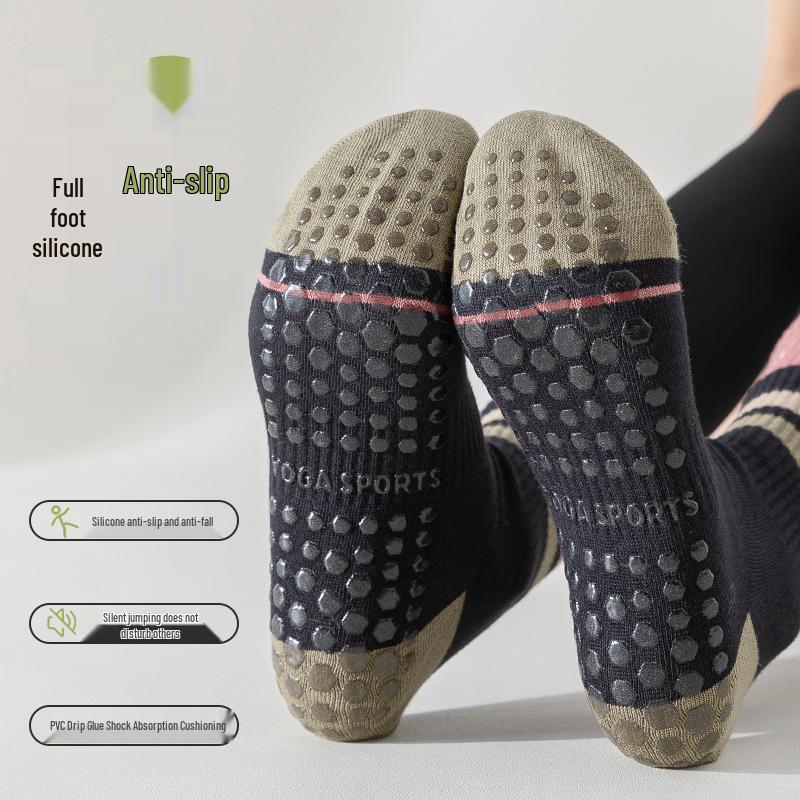 Women's Mid-Calf Non-Slip Yoga Socks - Pure Cotton, Silicone Grip, Seamless for Pilates and Indoor Fitness