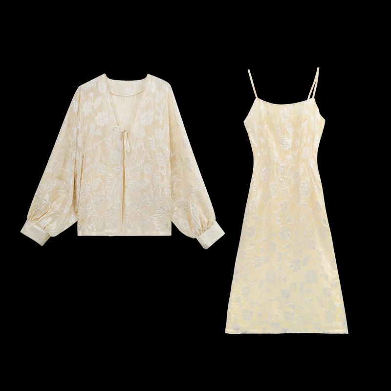 HECO New Chinese Style Textured Jacquard Two-Piece Dress Set