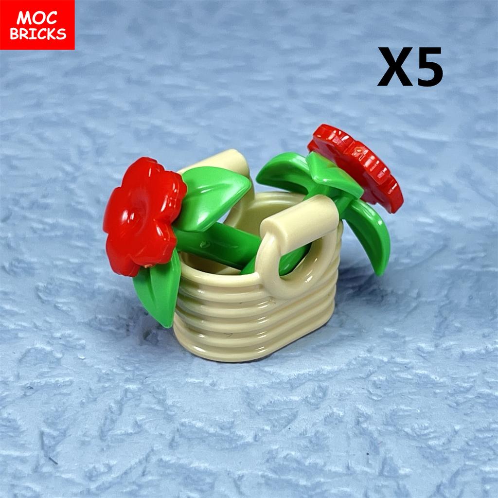 Kit MOC Blocks Flower Pot Rose Plant Garden City Decor Construction Bricks Assembles Particles Children's Playthings