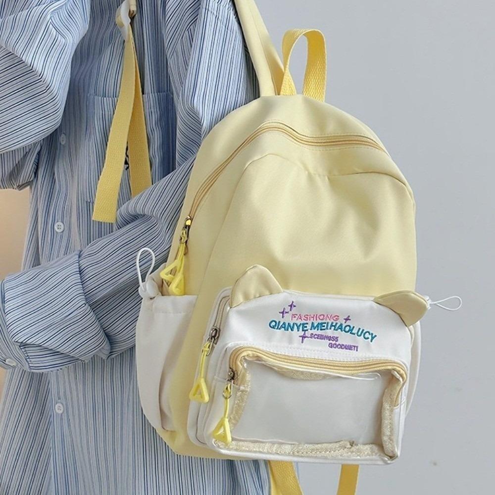 Multiple Pockets Student School Bag Color Matching Large Capacity Daypack  Women