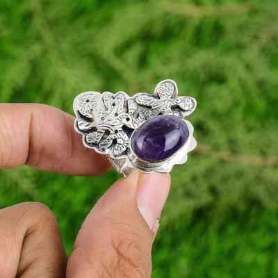 Mothers Day Sale Natural Chevron Amethyst Stackable New Ring 925 Sterling Silver