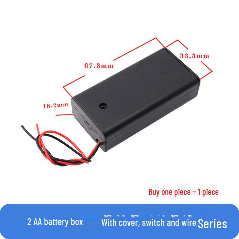 AA Battery Holder with Switch, Cover, and 15CM Cable - Fits 1-4 Batteries.