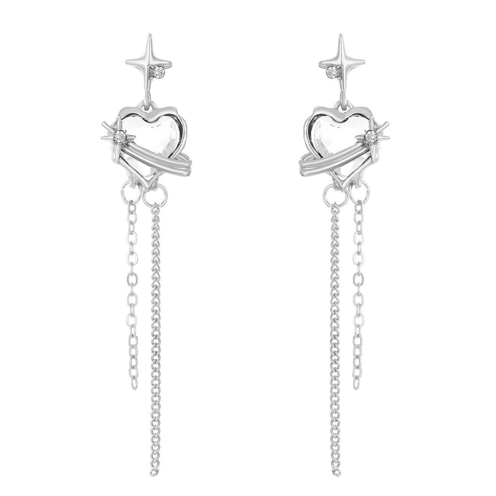 Elegant Lava Black Heart Tassel Earrings: Stylish Niche Mango Star Design for Women, Light Luxury Accessories