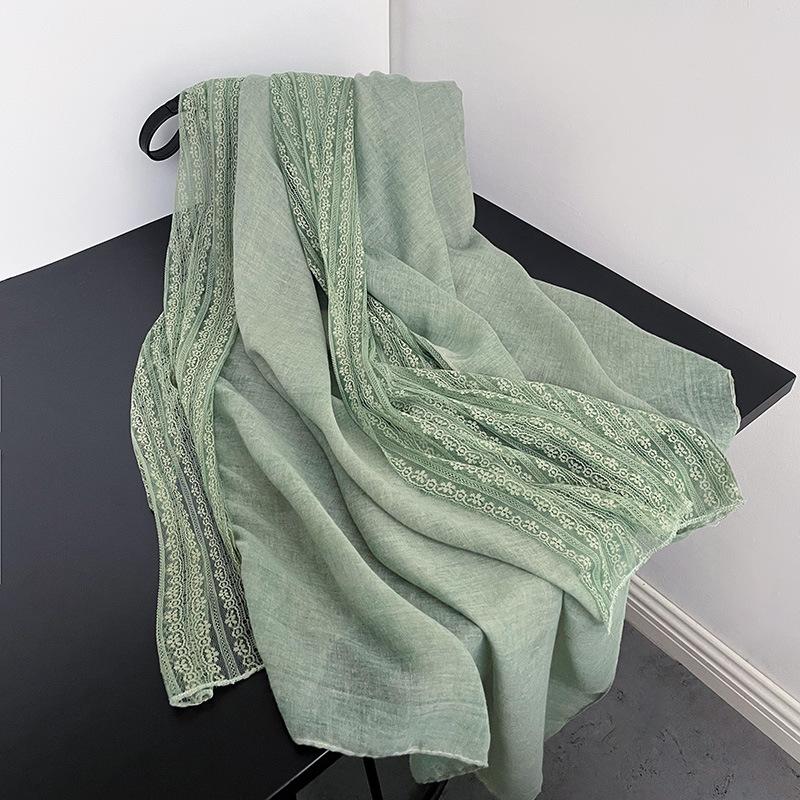 

Длинный тонкий шарф с кружевной линией для весны и осени, японская и корейская женская модная однотонная шаль, высококачественный хлопковый шарф с нитью 195*90cm