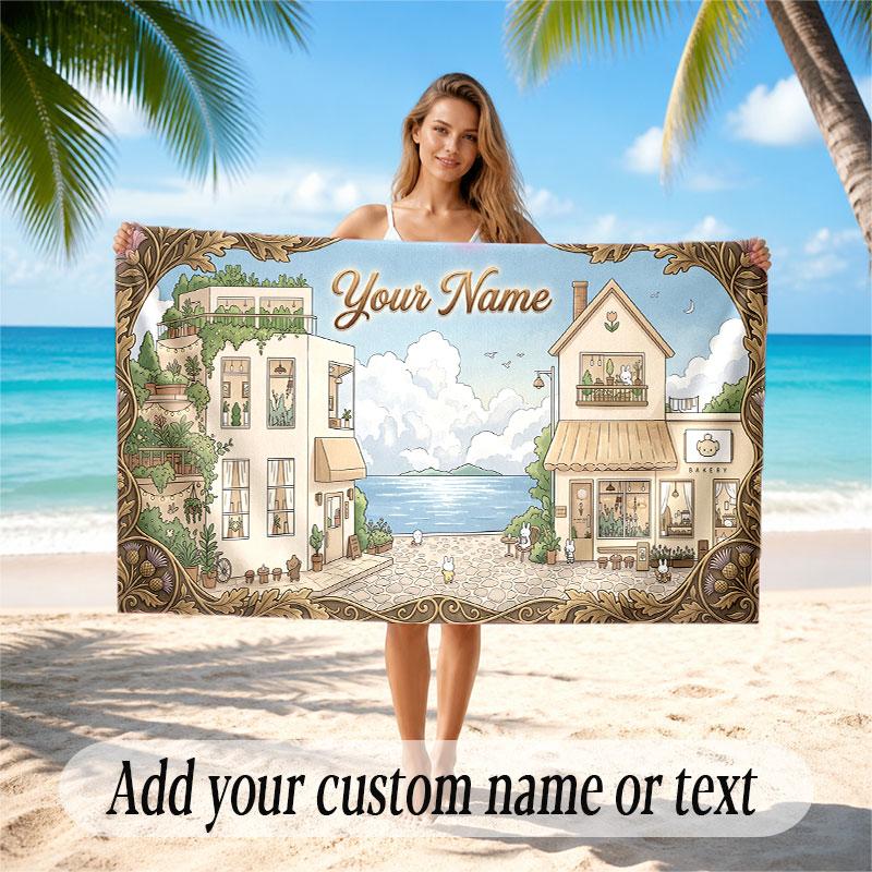 Decorative Artwork Theme Soft Beach Towel Personalized Custom Name Text Towel Portable for Beach Pool Travel