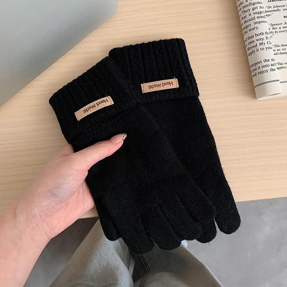 Korean Knitted Cashmere Gloves for Men and Women, Solid Color Labeling In Autumn and Winter, Warm and Cold Protection, Wrist Guard, Sub-finger Leakage