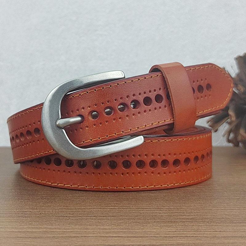 

Полый ремень женский кожаный пряжка повседневный первый слой коровьей кожи ремень женский модный непробиваемый джинсовый ремень 110cm верблюд