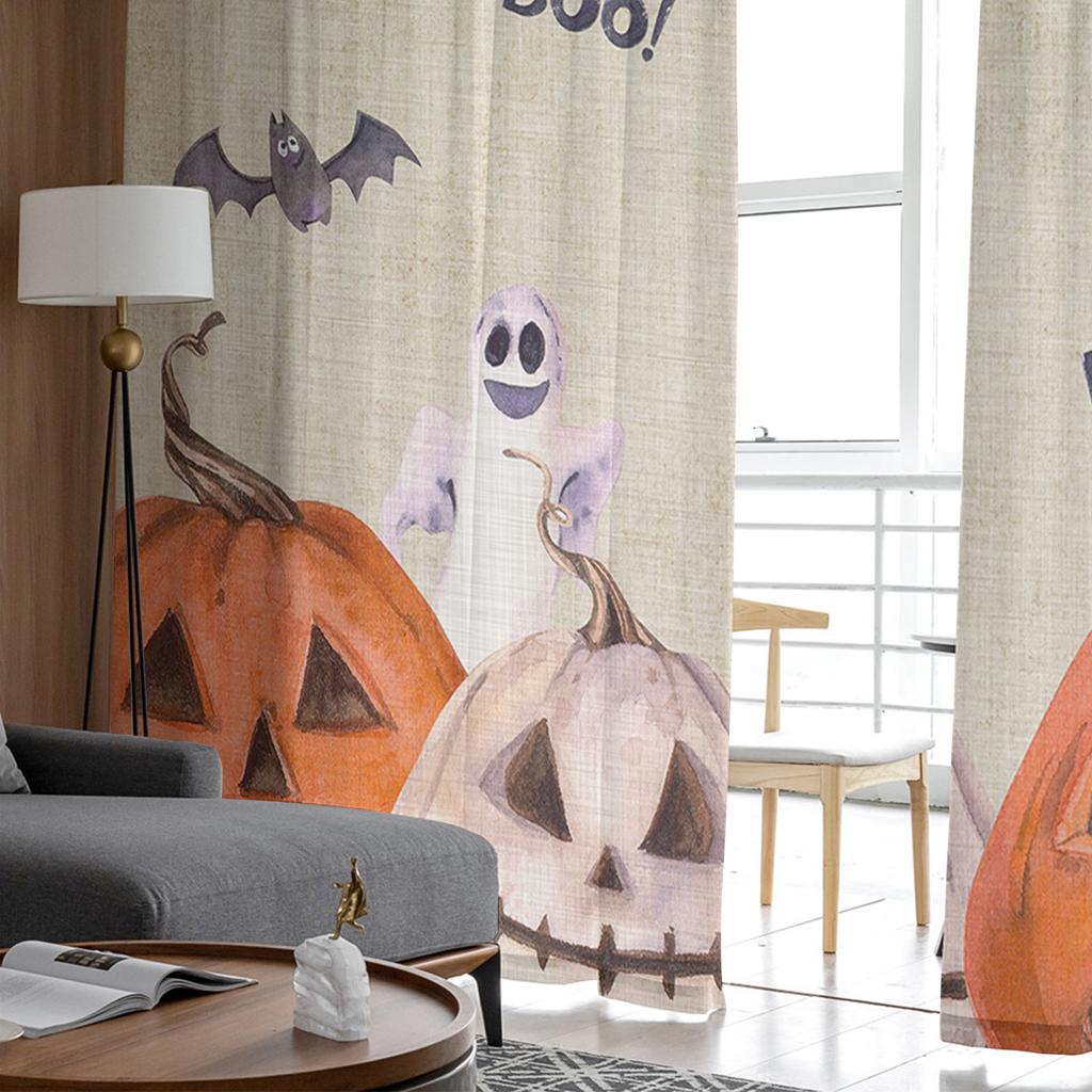 Halloween Pumpkin Ghost Bat Vintage Sheer Curtains for Bedroom Living Room Voile Window Curtains Tulle Curtains for Kids Room