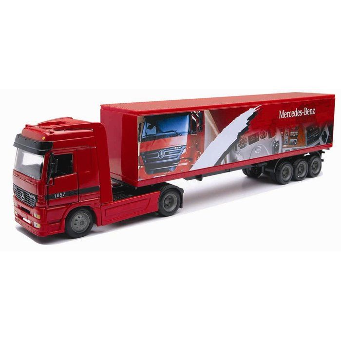 Camion miniature de collection - NEWRAY - Mercedes Benz avec remorque container - Rouge - 1/43