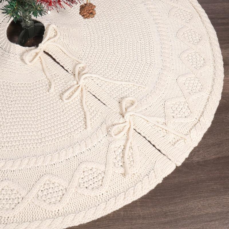 Adjustable Size Christmas Tree Base Rings Handmade White Tree Skirt Elegant Tree Stadn Skirt for Festival Decors