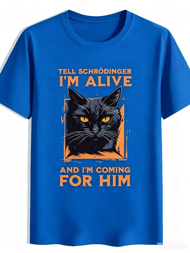 Unisexs Tshirt Funny Black Cat Text Printed T Shirts Meme Tees Solid Cotton Crewneck Tops Loose Big Size Unisex Unisex Short Sleeve