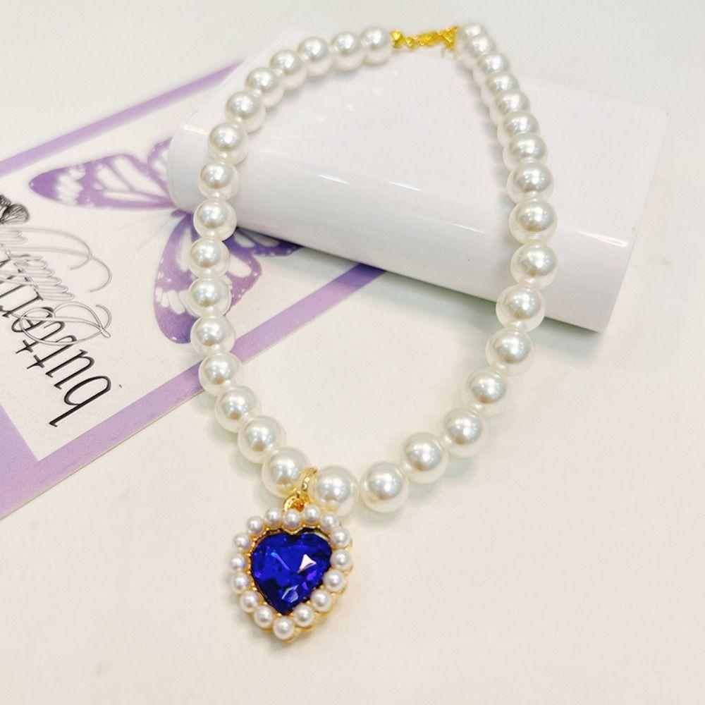 Artificial Pearls/Metal Rhinestones Cat Collar Decorative Pet Bling Princess Collar for Puppy Cats