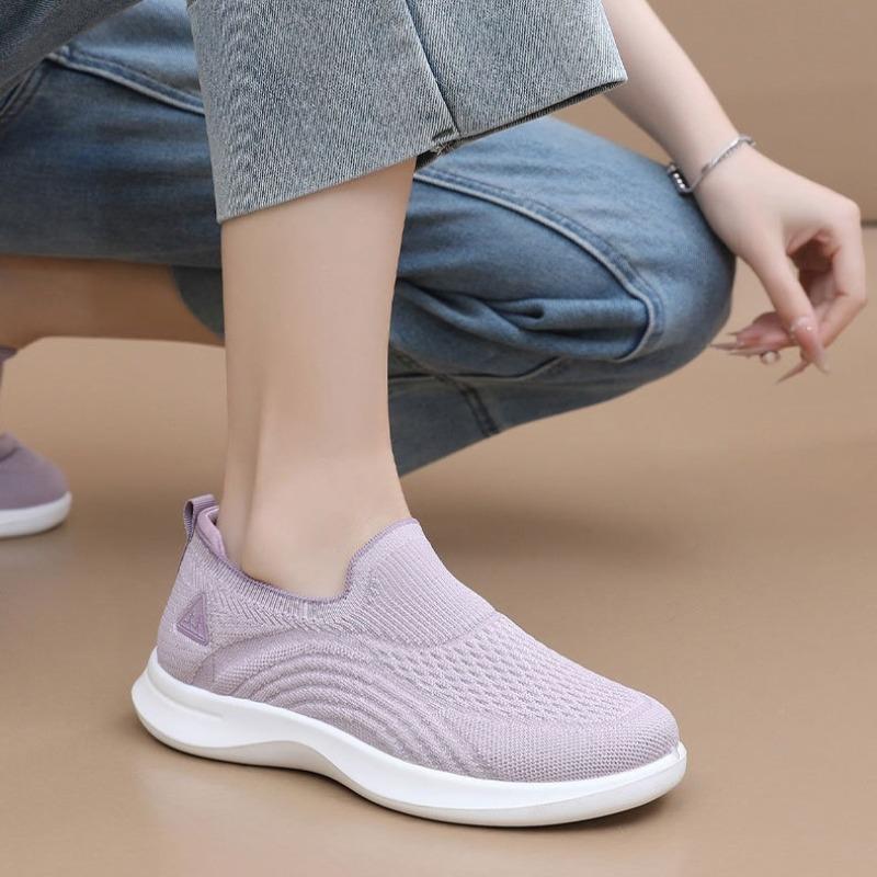 Fashion Breathable Mesh Women's Knit Sneakers Lightweight Non Slip Comfortable Casual Sports Shoes Summer Solid Low-Top Walking Footwear