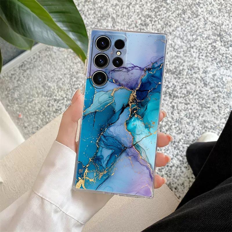 Flowing Color Marble Pattern Phone Case S25Ultra For Samsung Galaxy S25 S24 S23 S21 Ultra S20 FE S22 Plus A35 A55 5G Clear Cover