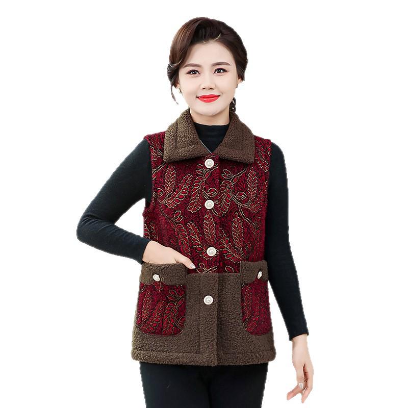 Women's Fleece-Lined Shawl Vest - Winter Wool, Mid-Aged & Elderly Style