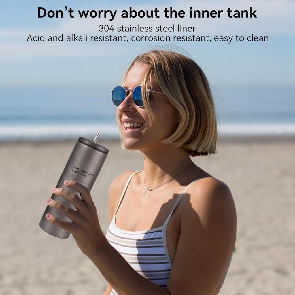 600ml/20oz Thermos Cup with Metal Straw and Leak-proof Lid 304 Liner Material BPA-free 500ml for Cold Coffee/cold Drinks