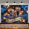 2D flat banner, 1 piece, elegant blue and gold color scheme birthday background decoration for 30th anniversary, background