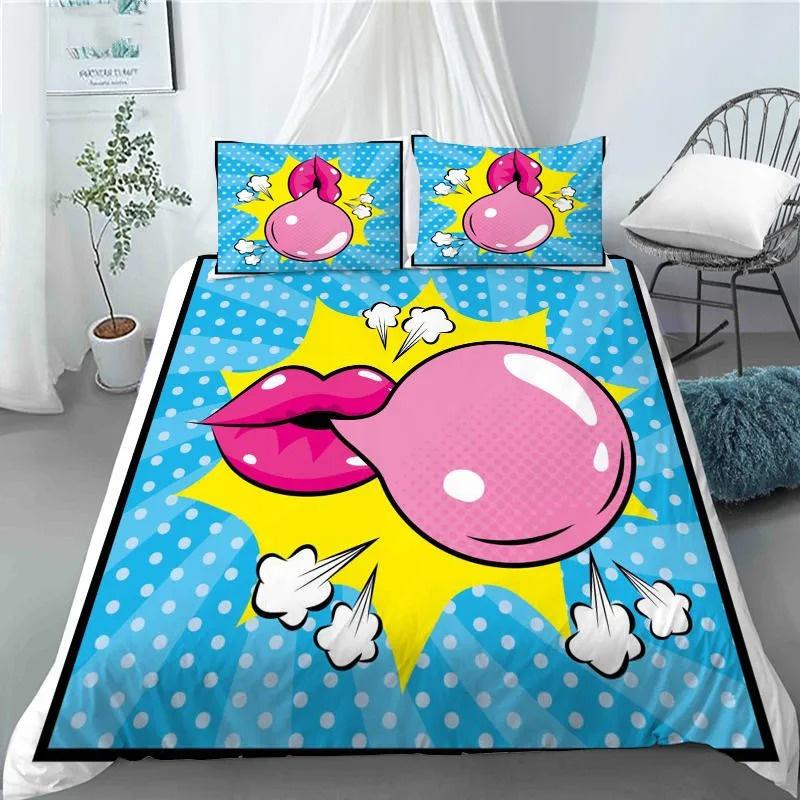 3D Hip Hop Art Style Duvet Cover Cool Rock and Roll Style Quilt Cover with Pillowcase for Kid Home Bedroom Decor King Queen Size