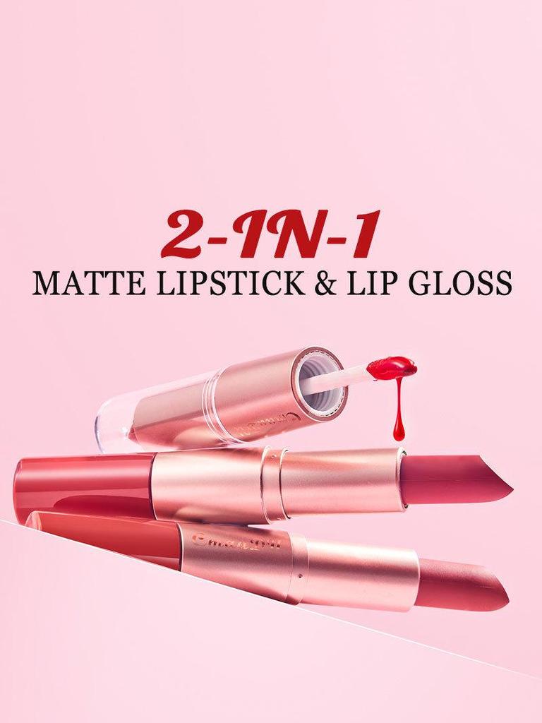 CmaaDu 3-Piece Matte Lipstick & Gloss Set: Velvet Finish, Non-Transferring Formula for Makeup.