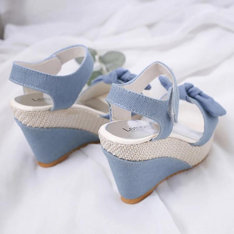 2024 Neue Designer Denim Sandalen Damen Sandalen Hohe Qualität Keile Hohe Absätze Peeptoe Plateauschuhe Frau Dicke Sohle Sandalen