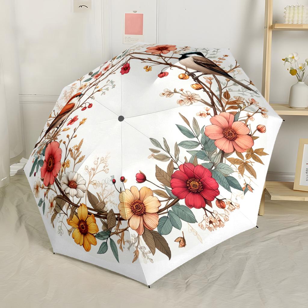 Floral Bird Garden Scene Compact Travel Automatic Umbrella Compact & Durable 8-Rib Design Lightweight for Outdoor Daily Use Stylish Accessory