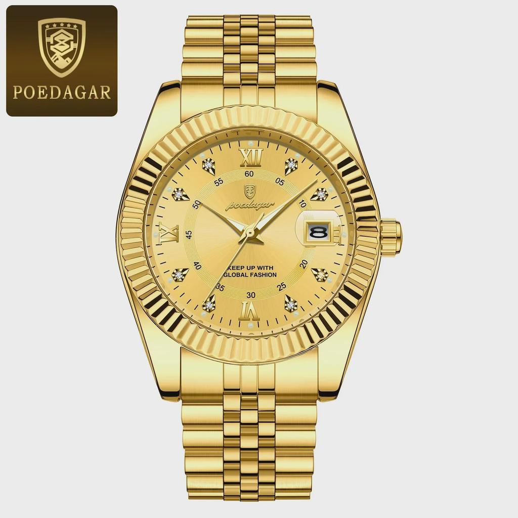 POEDAGAR Luxury Sport Wrist Watch For Man Waterproof Luminous Date Men Quartz Watch Stainless Steel Male Clock