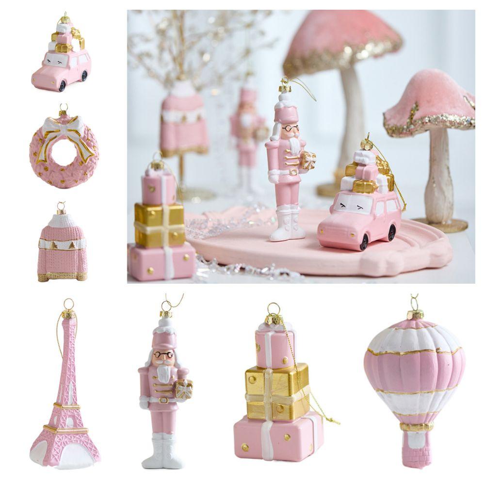 Pink Christmas Hanging Decoration Wreath Car Gift Box Christmas Tree Ornament Party Supplies Soldier Xmas Ornament Ball