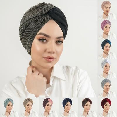 Solid Color Women Muslim Hijab Cap Wrap Head Indian Turban Bonnet Headdress Islamic Clothing Accessories