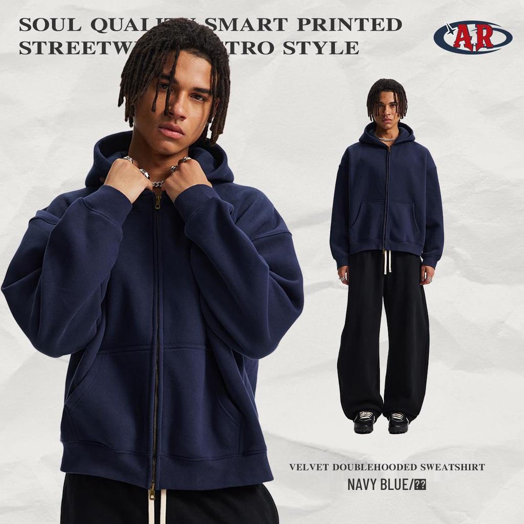 2025 Herbst/Winter Boxy Cropped Reißverschluss Kapuzen-Strickjacke: Unisex Lockerer Fleece-gefütterter Pullover mit tief angesetzten Schultern