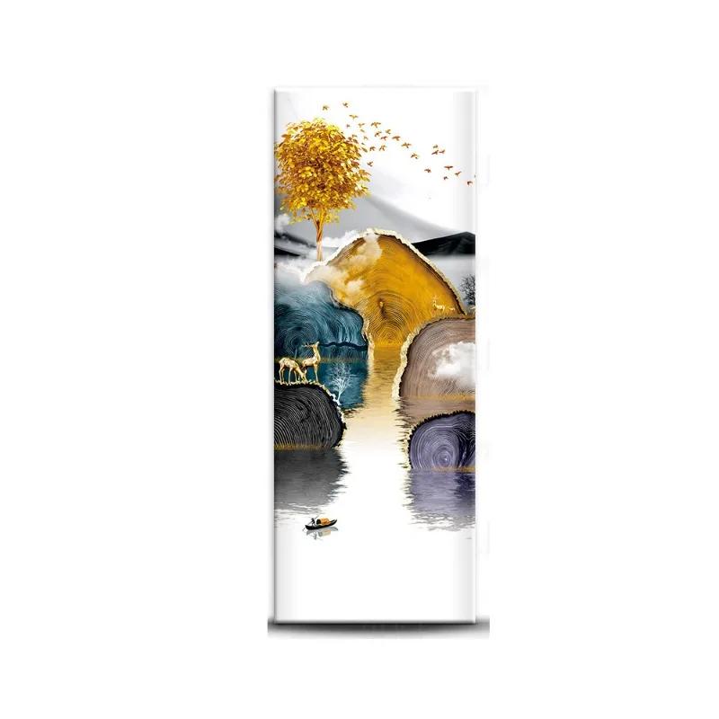 Chinese Style Refrigerator Door Sticker Self Adhesive Waterproof 3D Wallpaper Fridge Door Wrap Mural Cover Home Kitchen Decor