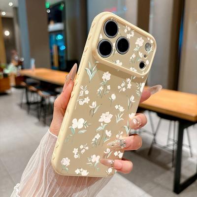 White Tea Small Flowers Candy Color Soft Heart Relief Side Phone Case For iPhone 17 16 15 14 13 12 11 Pro Max Shockproof Cover