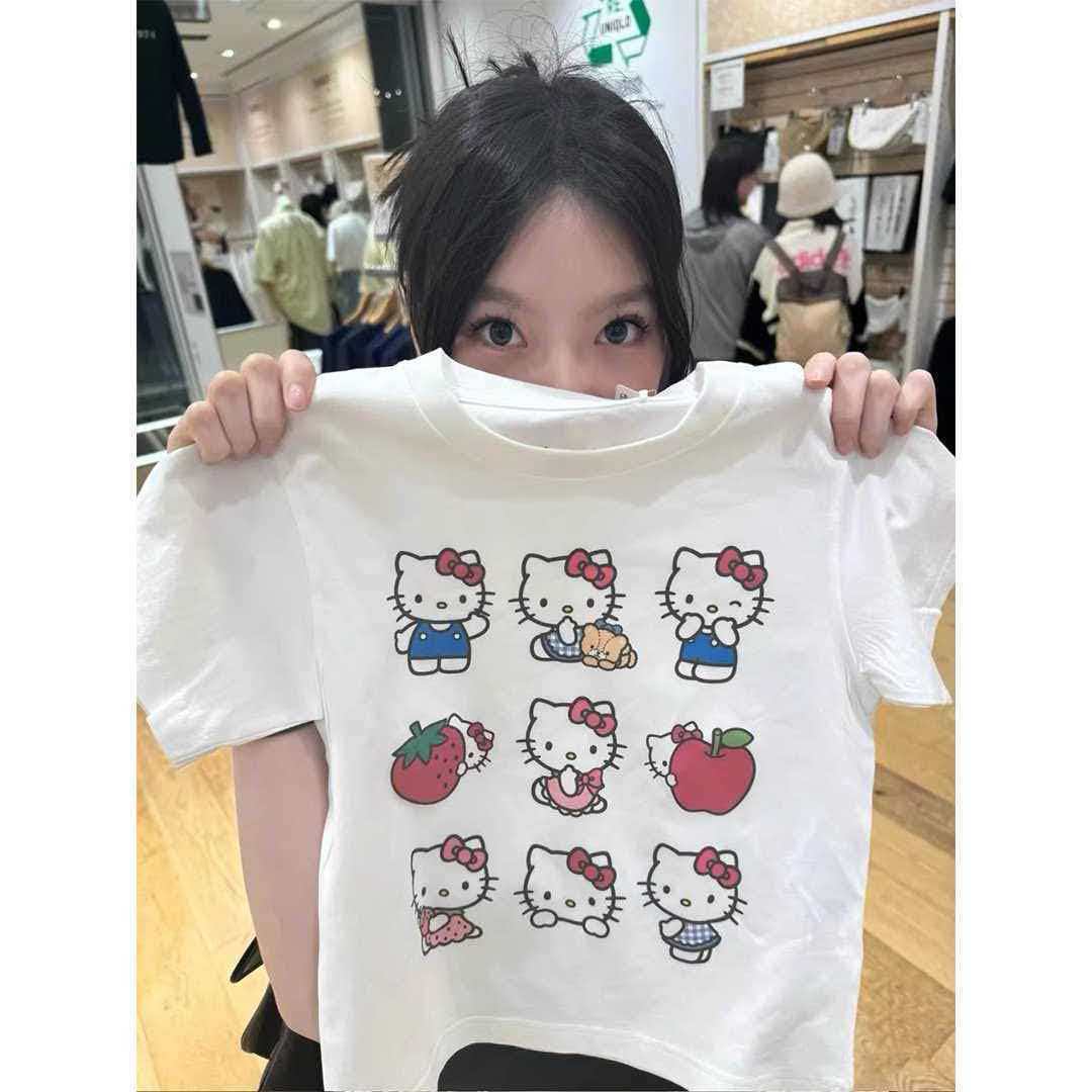 

Unique niche Spice Girl open-button printing short-sleeved T-shirt summer new student white short top M