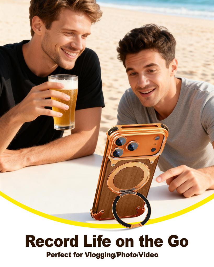 Oatsbasf Solid Wooden Phone Case for iPhone 17 Pro Max/Air/16 Pro with Stand 360° Rotatable Magnetic Shockproof Protective Cover