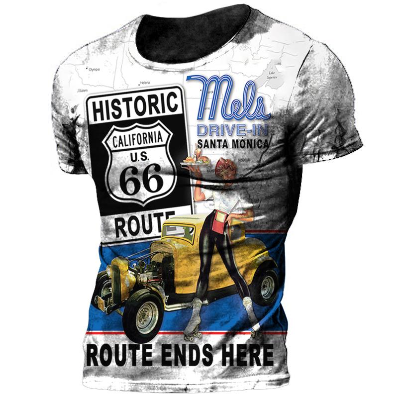 Vintage 66 Route Biker Motor 3d Printed Men's T Shirts Oversized  Short Sleeve Camiseta