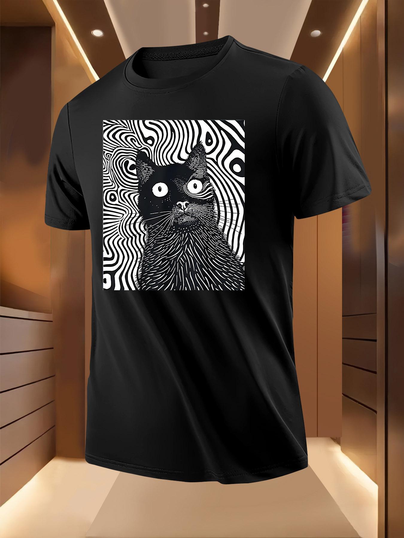 Black Cat Psychedelic Line Art Graphic Tshirt - Lightweig... XXL