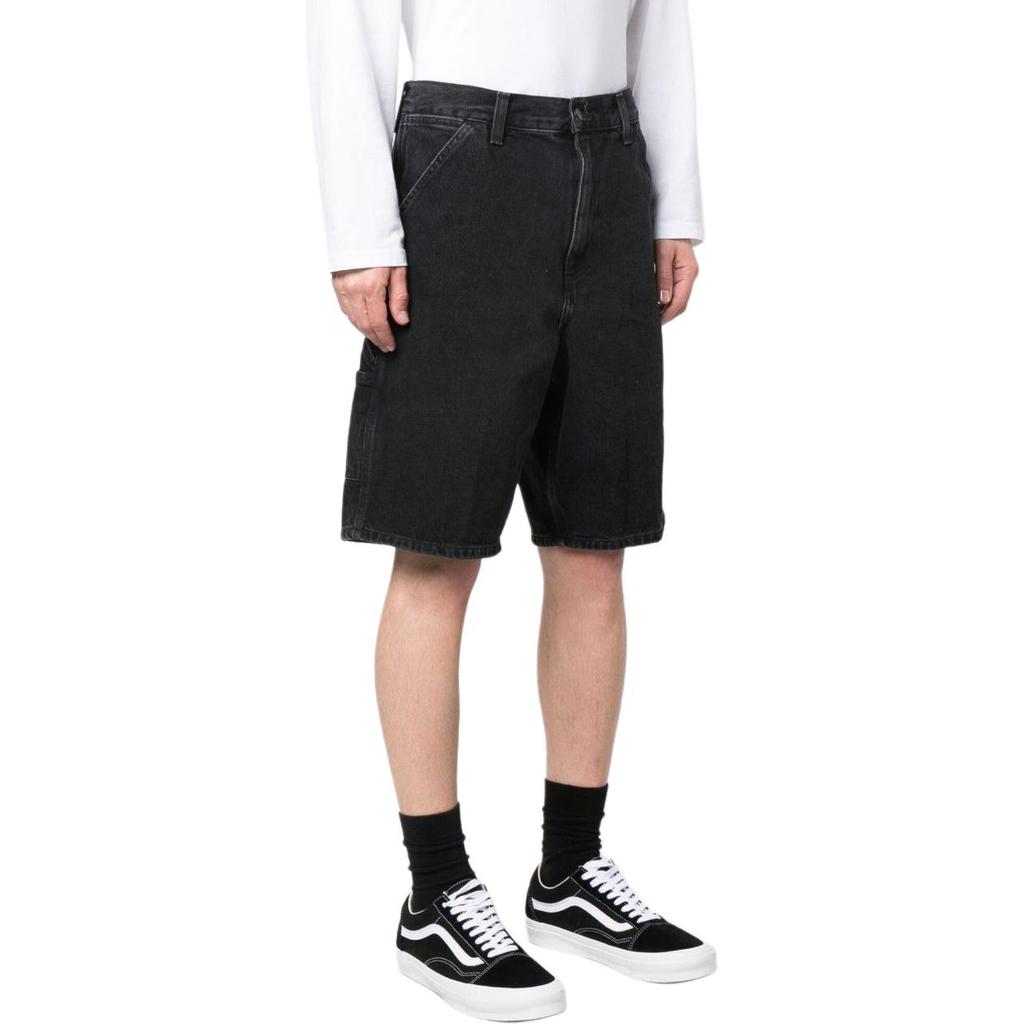 Carhartt WIP Single Knee Shorts Washed Button Solid Color Denim Men shorts Black I032026-89-06