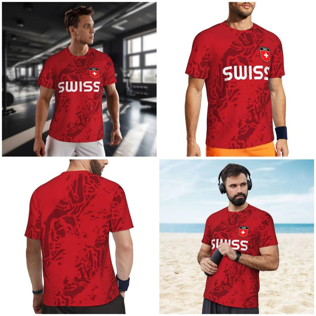 Switzerland Swiss SUISSE Soccer Football Tshirt Print 3D Flag National JERSEY CHEER Training Round Neck Unisex Men Women Sport Short Sleeve Uniform
