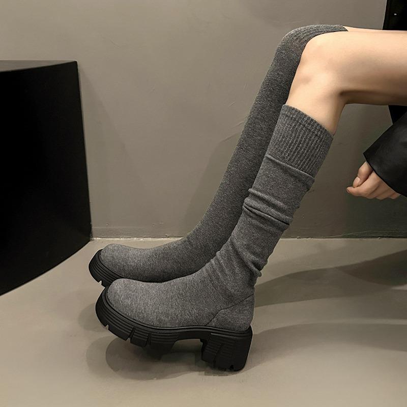Fashion High Heels Women Platform Long Sock Boots Winter Fad Comfort Shoes Lady 2025 Winter Pumps Knee Boots Elegant Zapatillas De Mujer