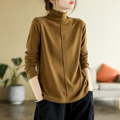 Double Sided German Velvet Simple Splicing Half High Neck Base Shirt for Women, Autumn and Winter New Fashionable Western-style Top for Women
