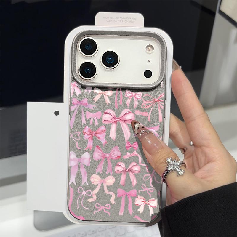 Leather Texture TPU Phone Case For iPhone 17 17e 16e 16 15 Pro Max 14 13 Pro Max 11 Bowknot Pattern Soft Silicone Back Cover