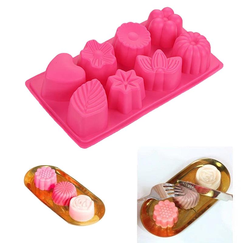 Jelly Mold 8 Compartments Silicone Fondant Flower Heart Pudding Cake Chocolate Mould Home Kitchen Reusable