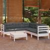 Day and Night - Day and Night Garden Furniture 6 Pieces with White Cushions Solid Pine Wood