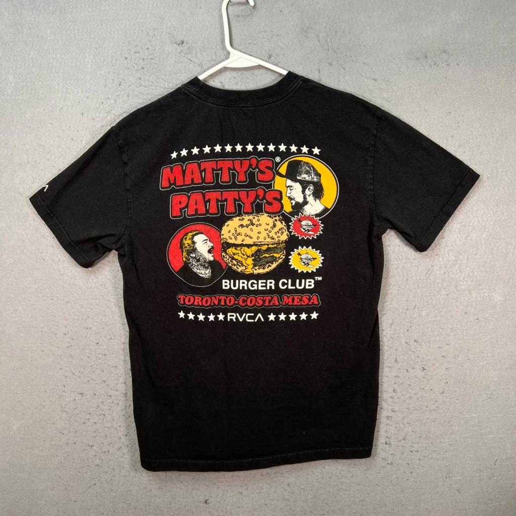 RVCA Mens Large Mattys Pattys Burger Club Graphic T Shirt Black Relaxed Fit