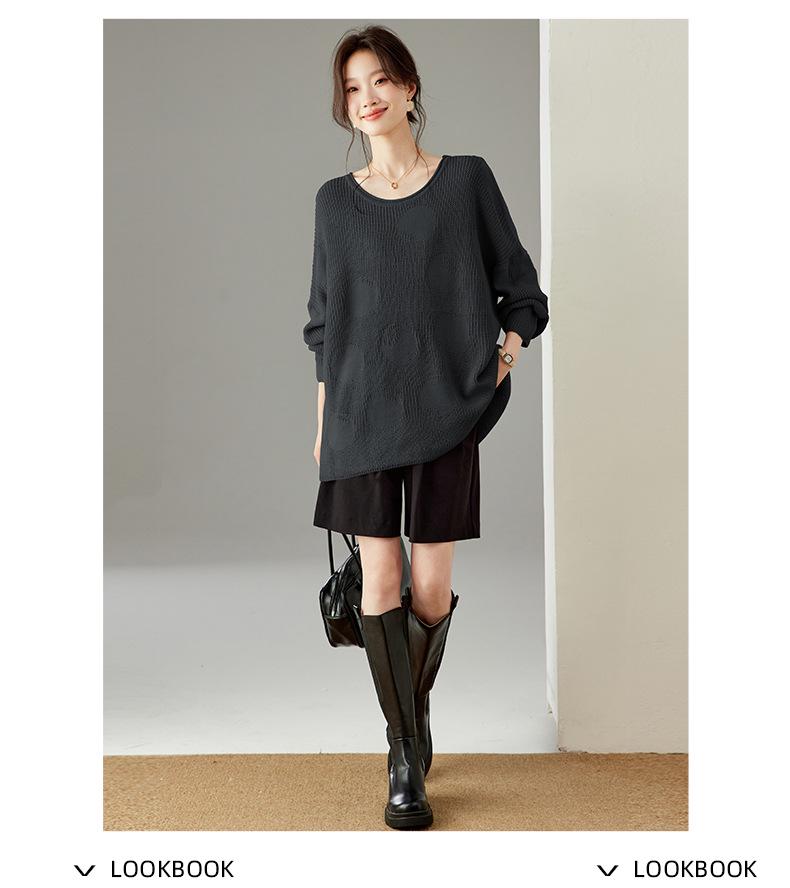 2025 Autumn/Winter Women's Plus Size Round Neck Loose Sweater: Stylish & Cozy Long Sleeve Knitwear