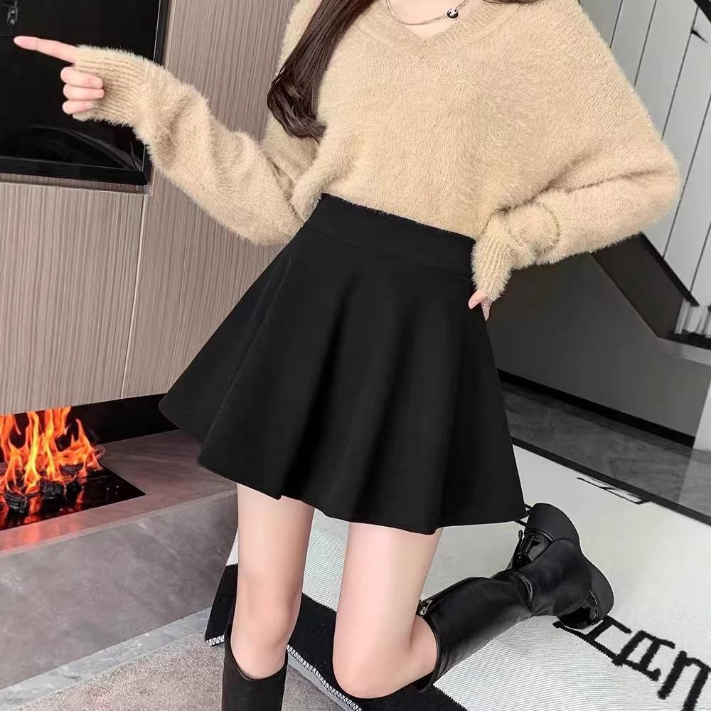 Women s High Waist Black A-line Umbrella Skirt - Plus Size, Anti-exposure, Hip-hugging XS