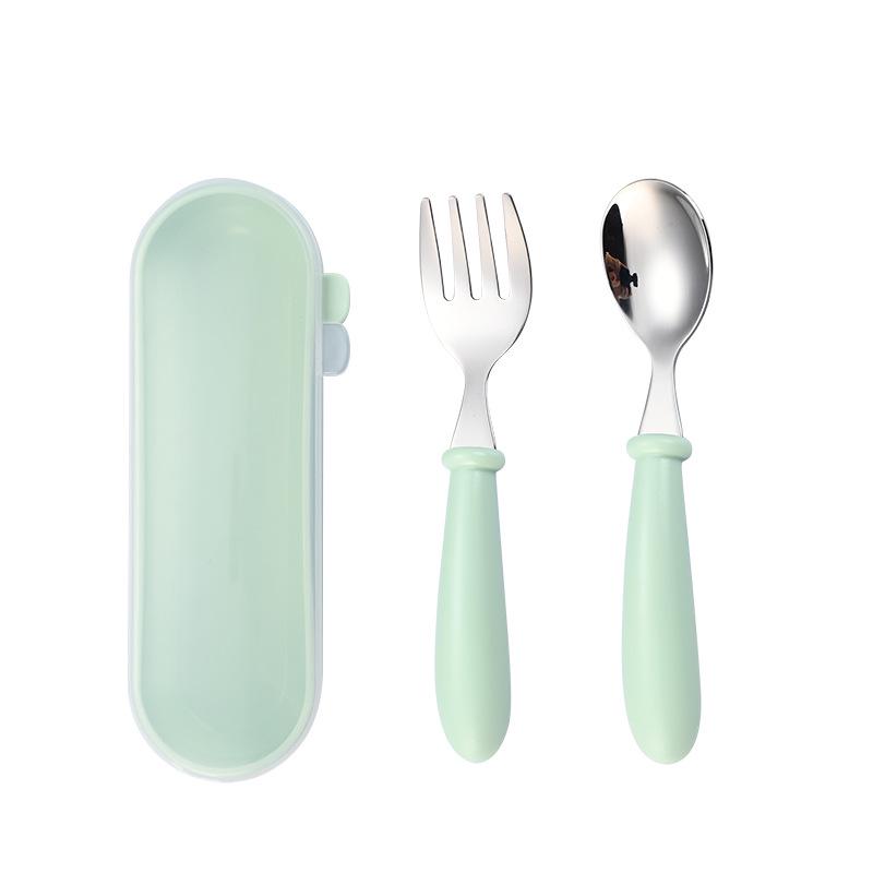 Child's Portable Cutlery Set with Cartoon Handle - Stainless Steel Fork and Spoon Gift Box for Kindergarten Feeding