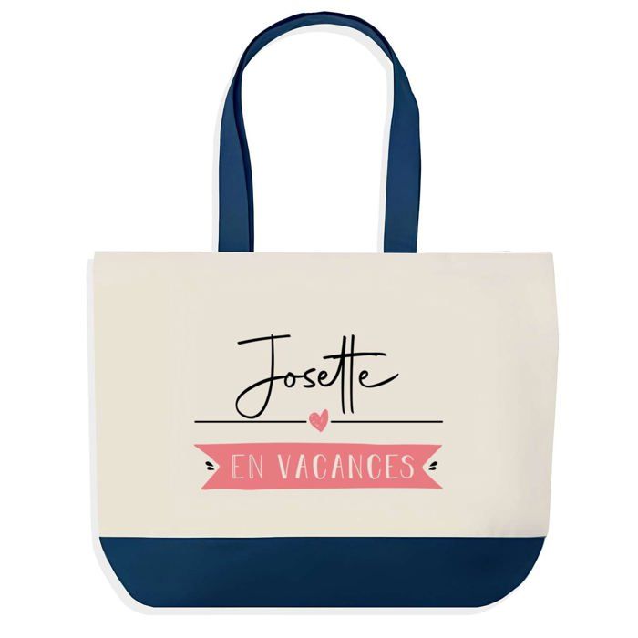 Sac shopping - PLANETEE - Josette en Vacances - fond bleu - coton 40x45 cm - grand format