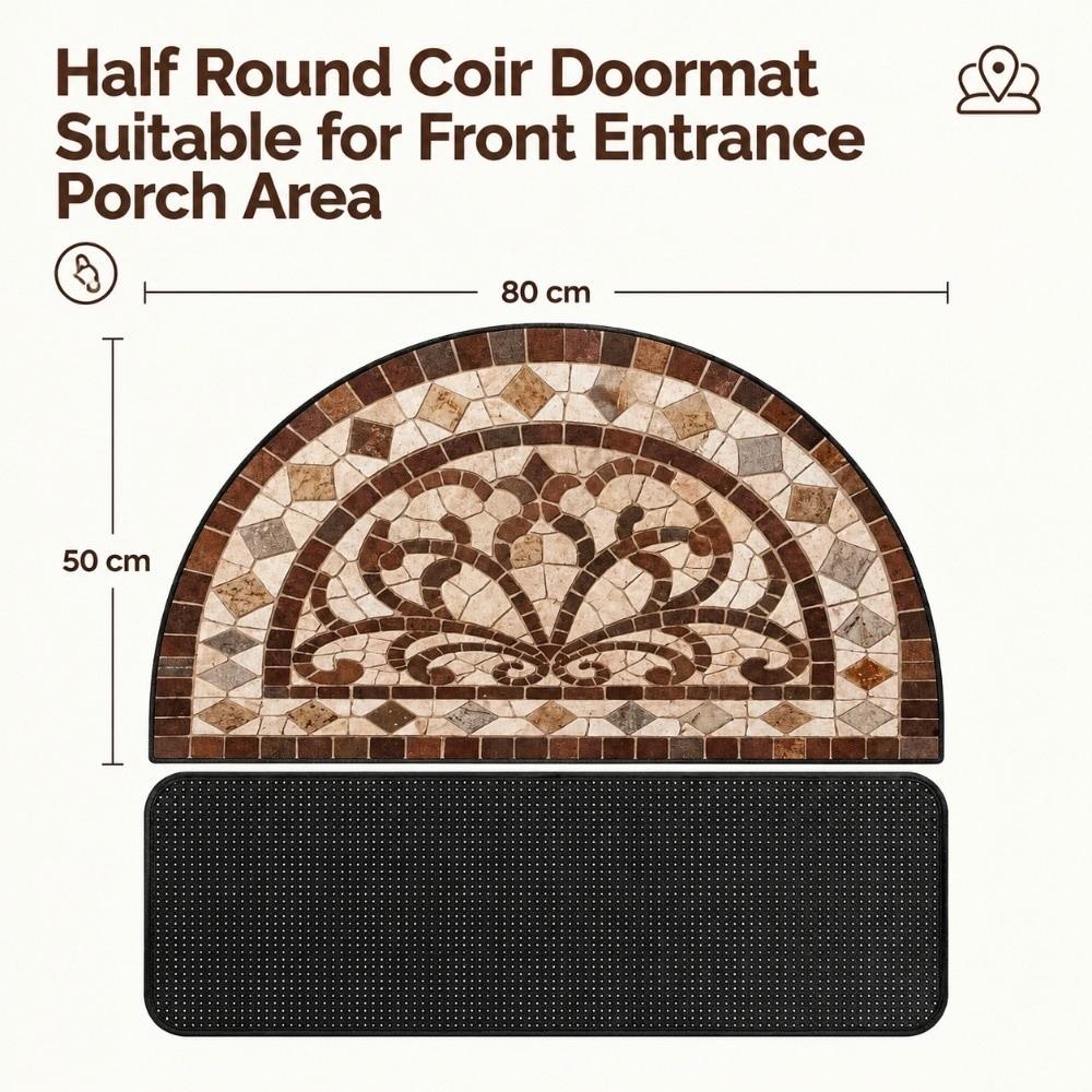 Absorbent Half Round Door Mat Anti-Slip Entry Mat Carpet Retro Semi Circular Doormat Household Use