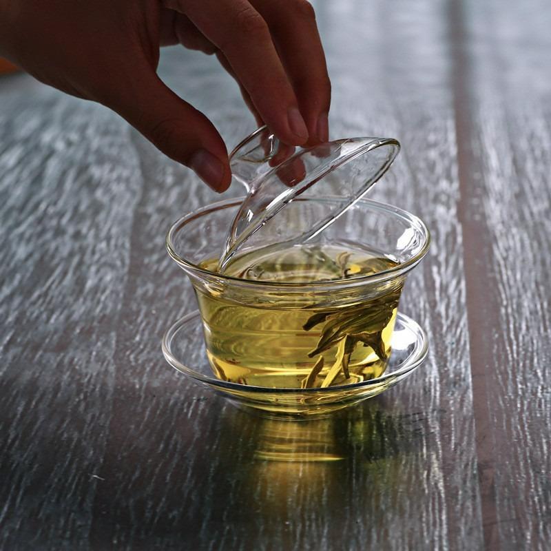 Chinese Glass Teacup Cover Bowl Transparent Heat-resistant Cover Bowl Kung Fu Tea Cup with Lid Travel Teaware Household Gift