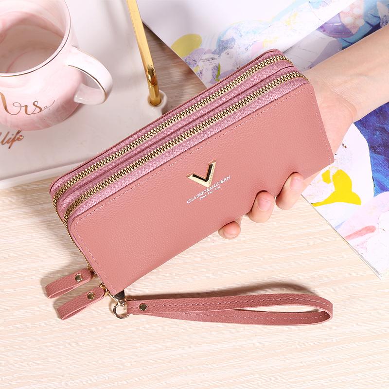 New double zipper women's wallet fashionable long soft leather simple large capacity clutch bag change mobile phone bag